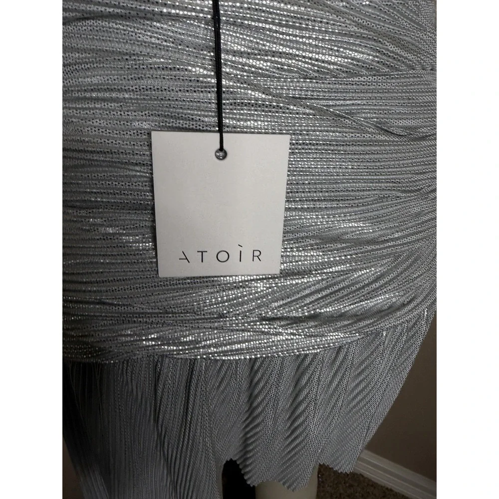 ATOIR Silver Metallic Pleated Asymmetric Mini Skirt XS NWT Ruched Party Festival